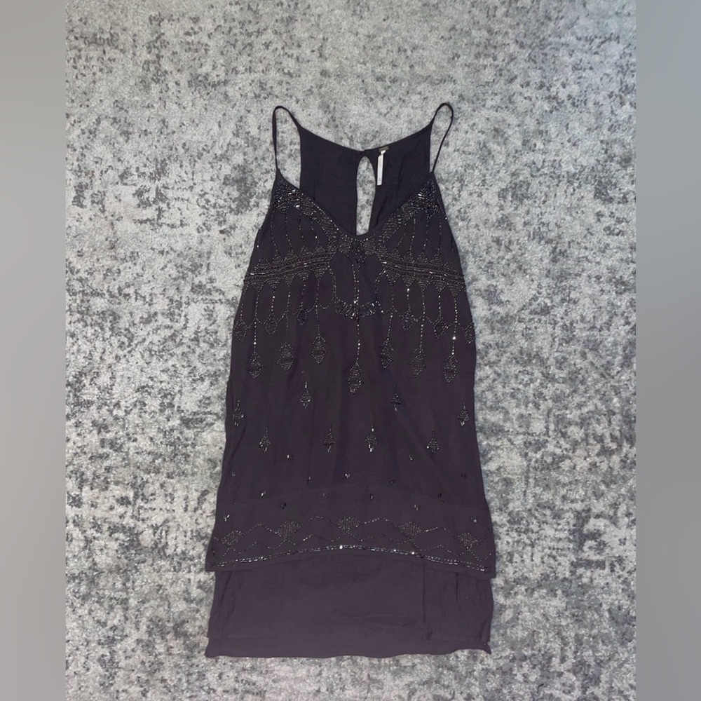 Free People Crystal Embellished (front and back) Charcoal Sleeveless Top